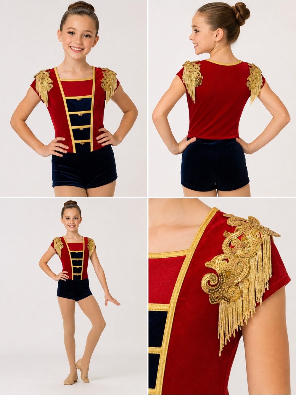 Weissman Nutcracker Soldier Dance Costume Girls Red Gold Velvet Military Romper